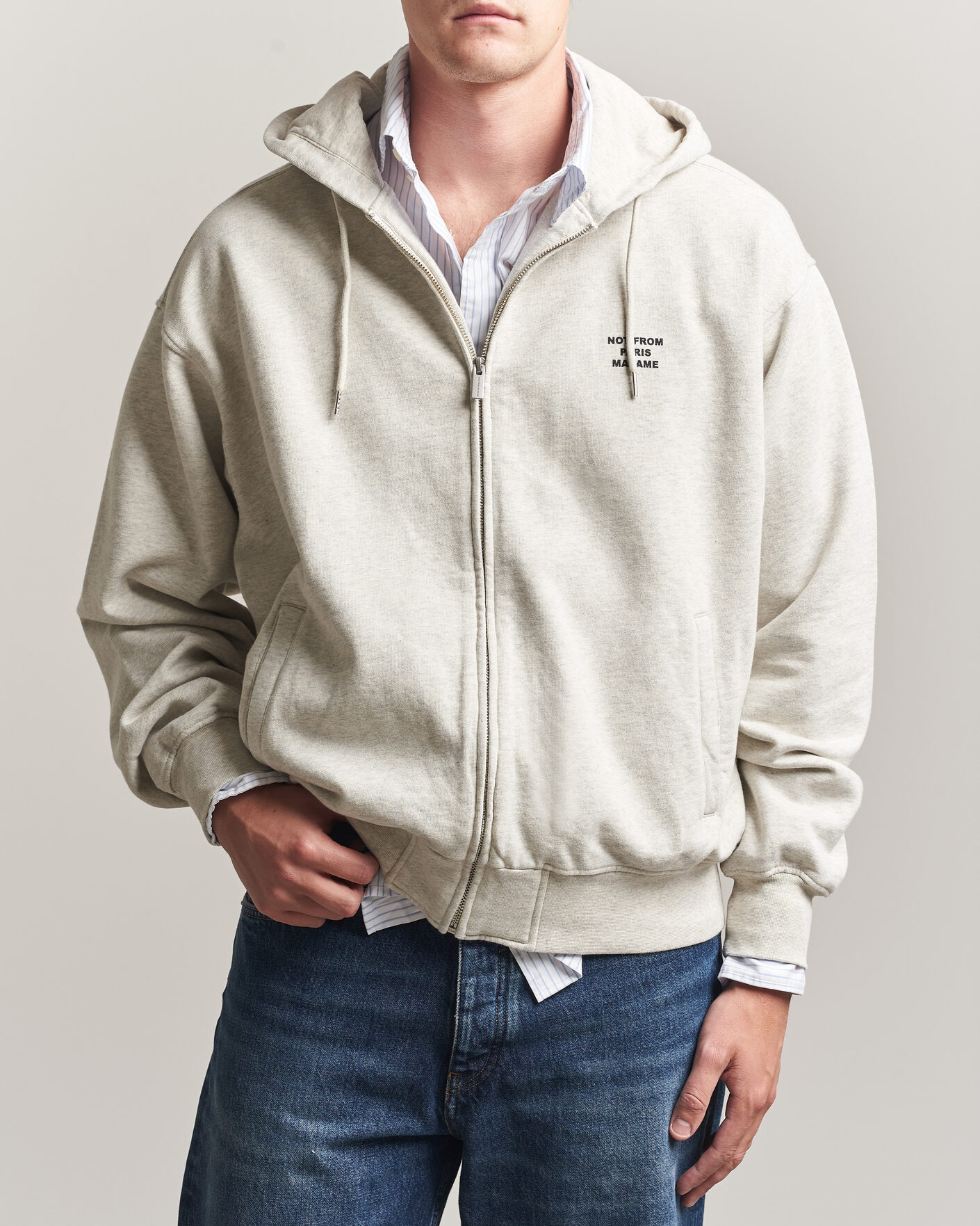 Hombres | Jerséis y prendas de punto | Drôle de Monsieur | Slogan Full Zip Hoodie Grey