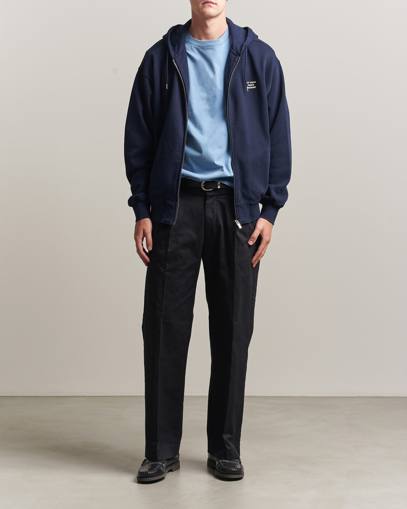 Hombres | Jerséis y prendas de punto | Drôle de Monsieur | Slogan Full Zip Hoodie Navy