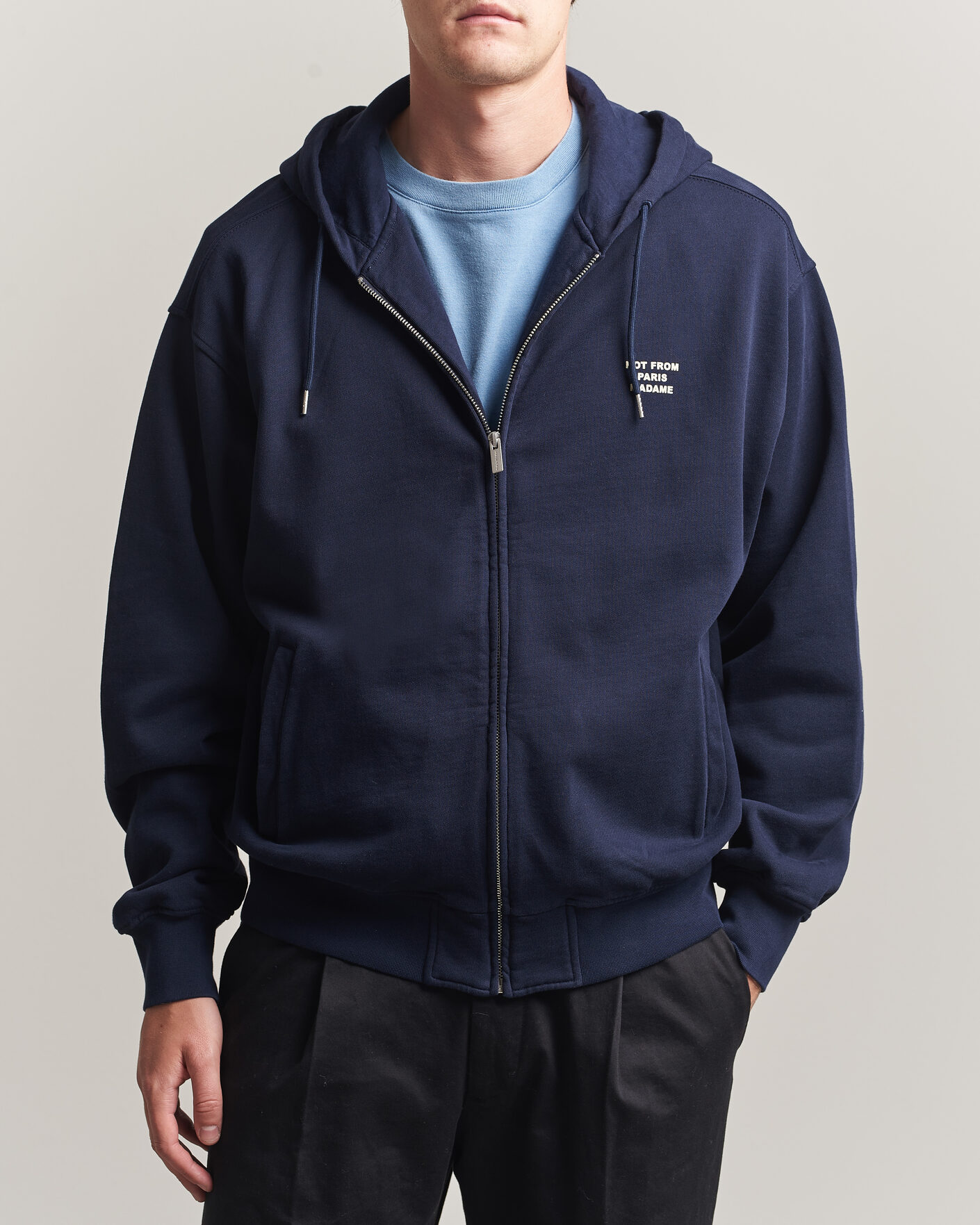 Hombres | Jerséis y prendas de punto | Drôle de Monsieur | Slogan Full Zip Hoodie Navy