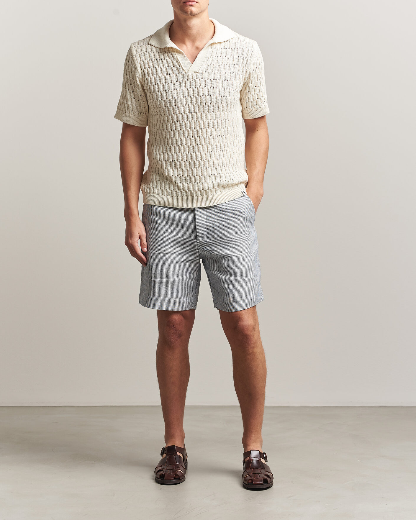 Hombres | Pantalones cortos | Peregrine | Windsor Linen Shorts Navy Stripe