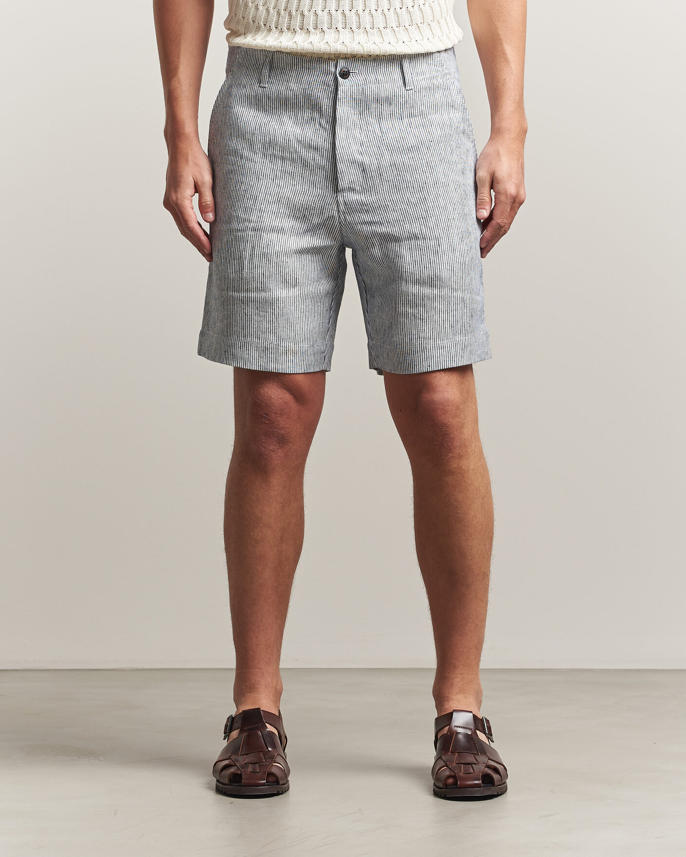 Hombres | Pantalones cortos | Peregrine | Windsor Linen Shorts Navy Stripe
