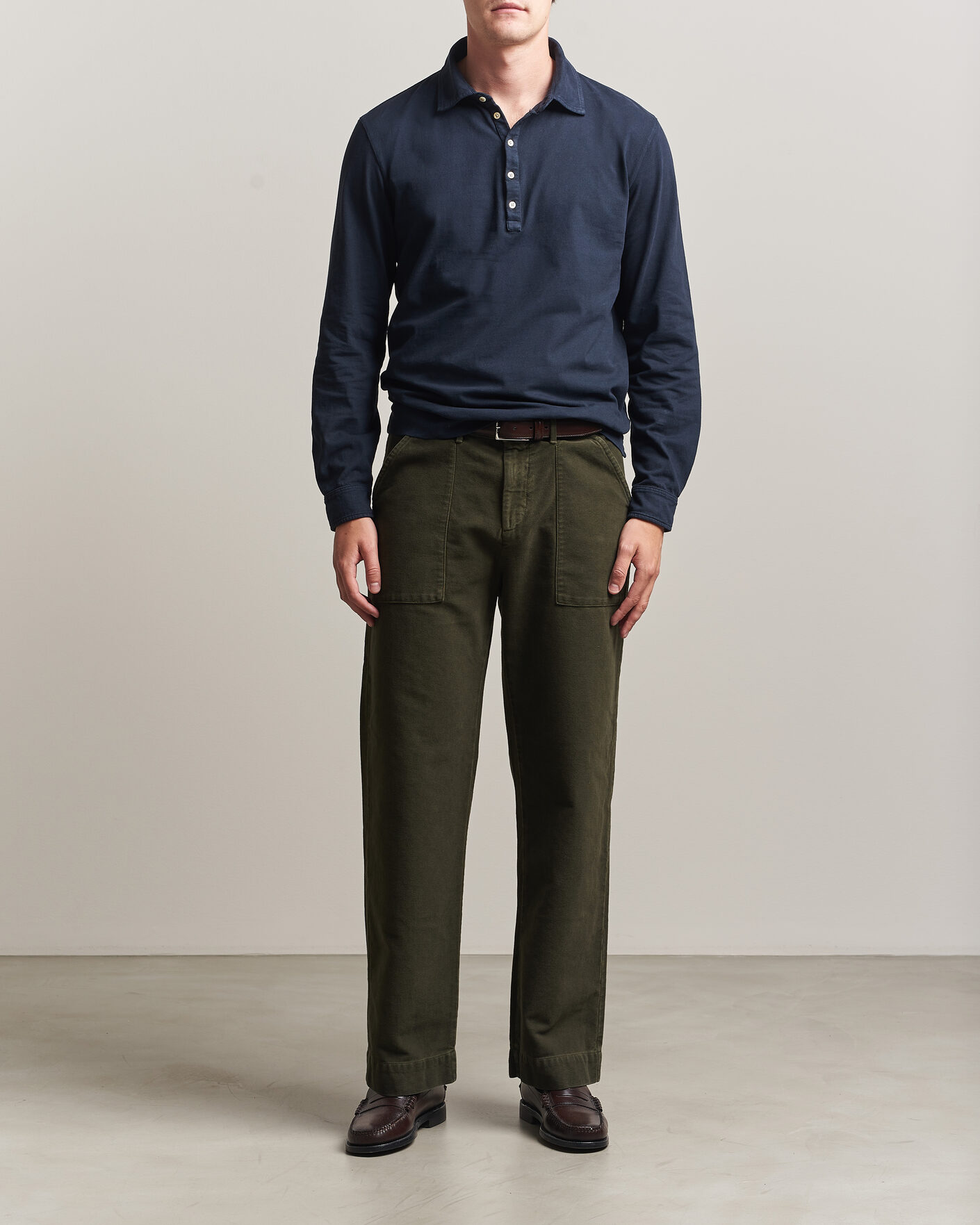 Hombres | Polos | Massimo Alba | Raya Long Sleeve Polo Navy