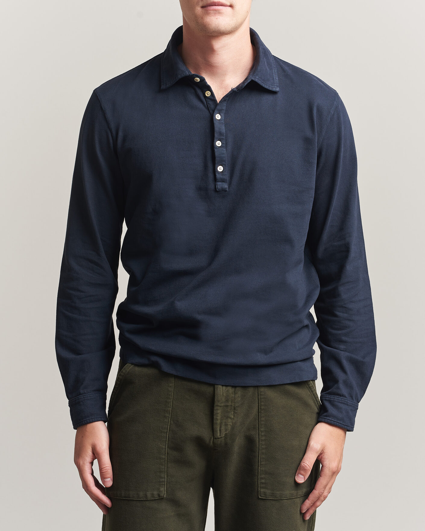 Hombres | Polos | Massimo Alba | Raya Long Sleeve Polo Navy