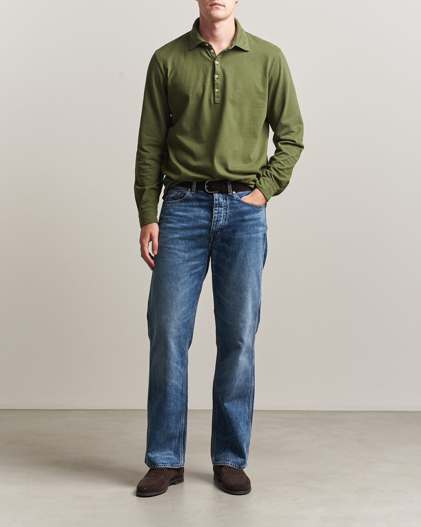Hombres | Polos | Massimo Alba | Raya Long Sleeve Polo Moss Green