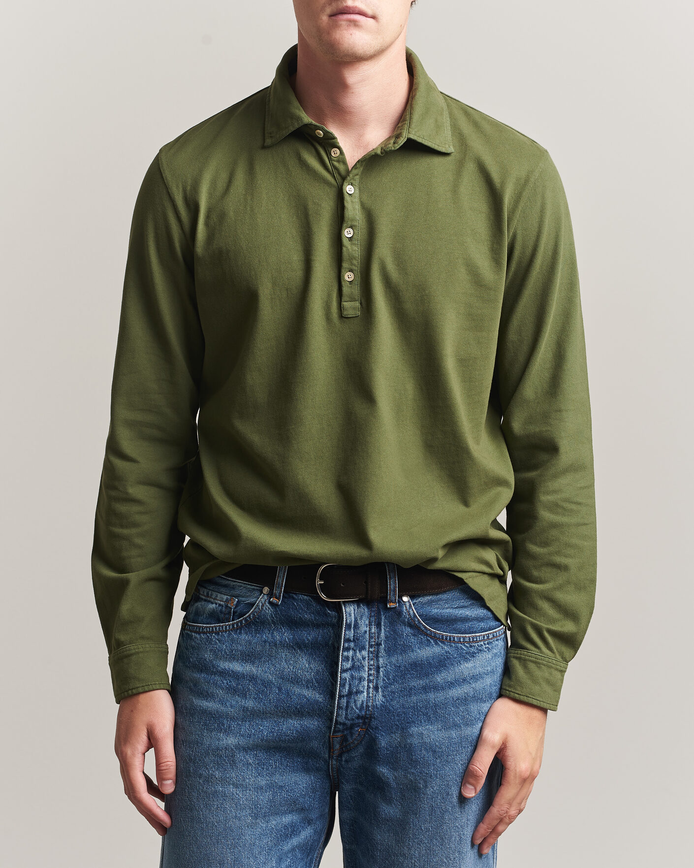 Hombres | Polos | Massimo Alba | Raya Long Sleeve Polo Moss Green