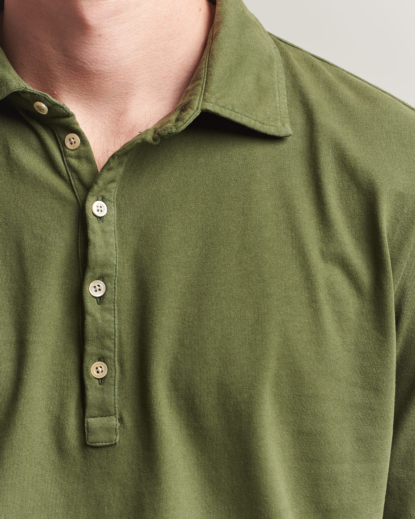 Hombres | Polos | Massimo Alba | Raya Long Sleeve Polo Moss Green