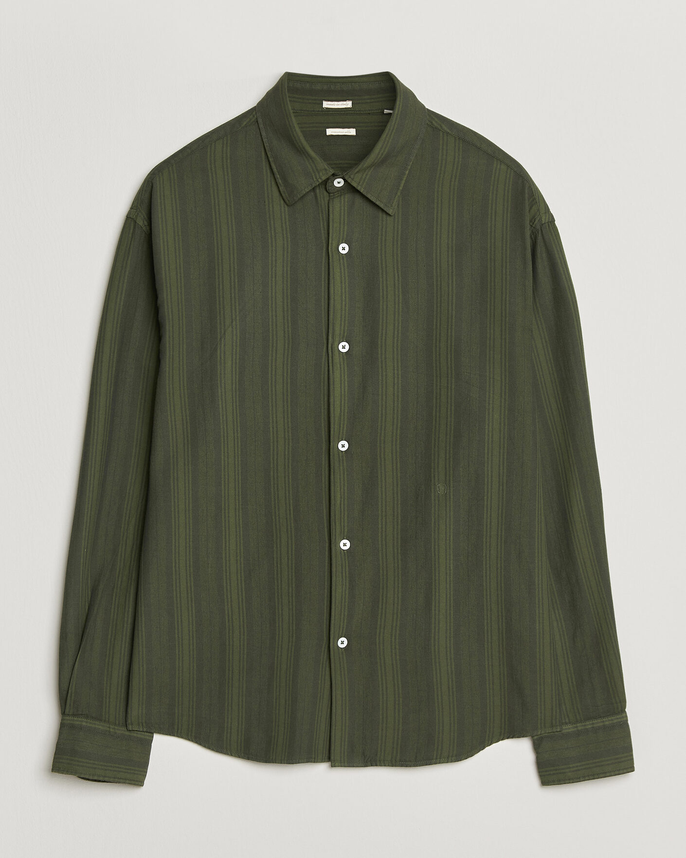 Hombres | Camisas | Massimo Alba | Boxy Striped Cotton Shirt Moss Green