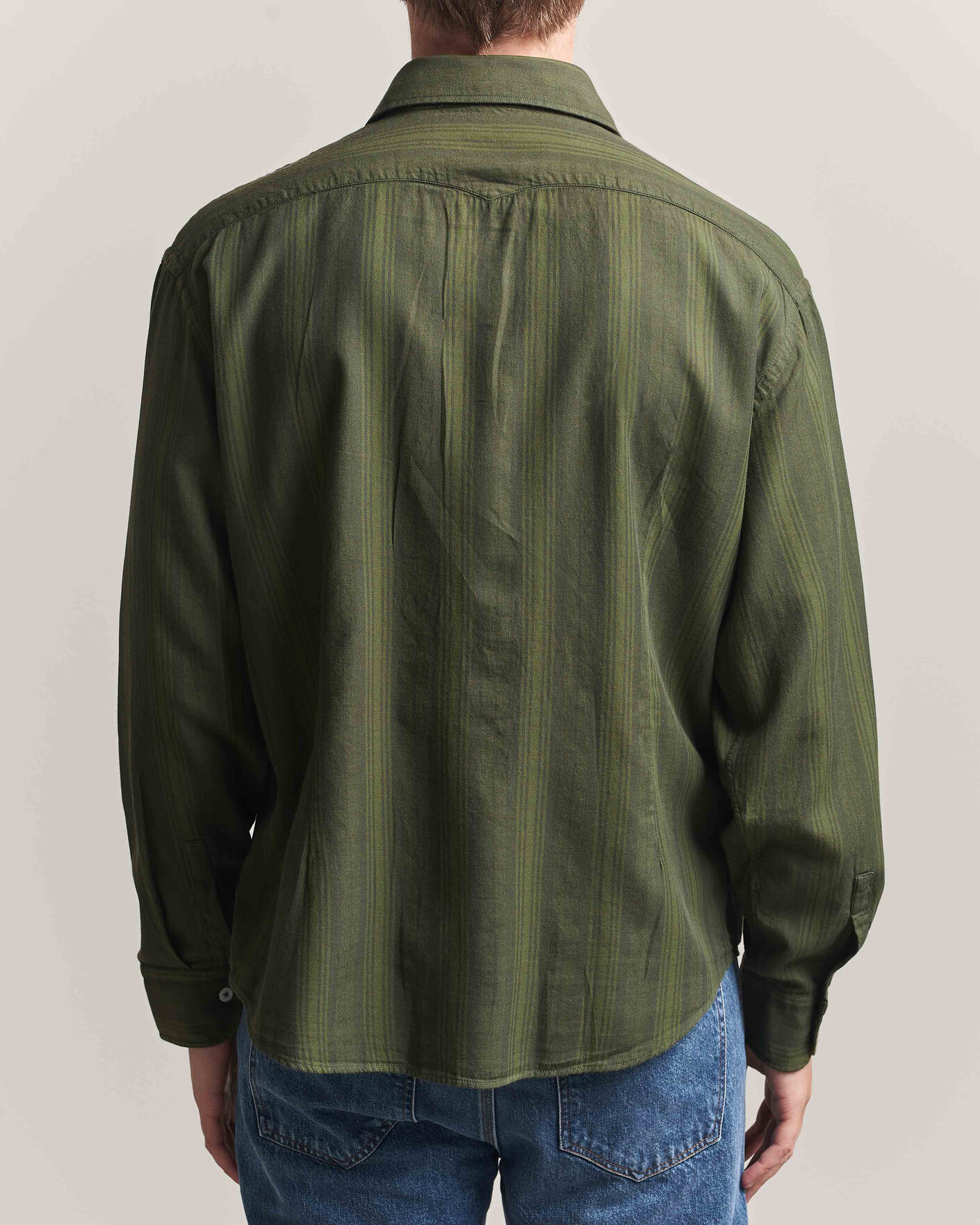 Hombres | Camisas | Massimo Alba | Boxy Striped Cotton Shirt Moss Green