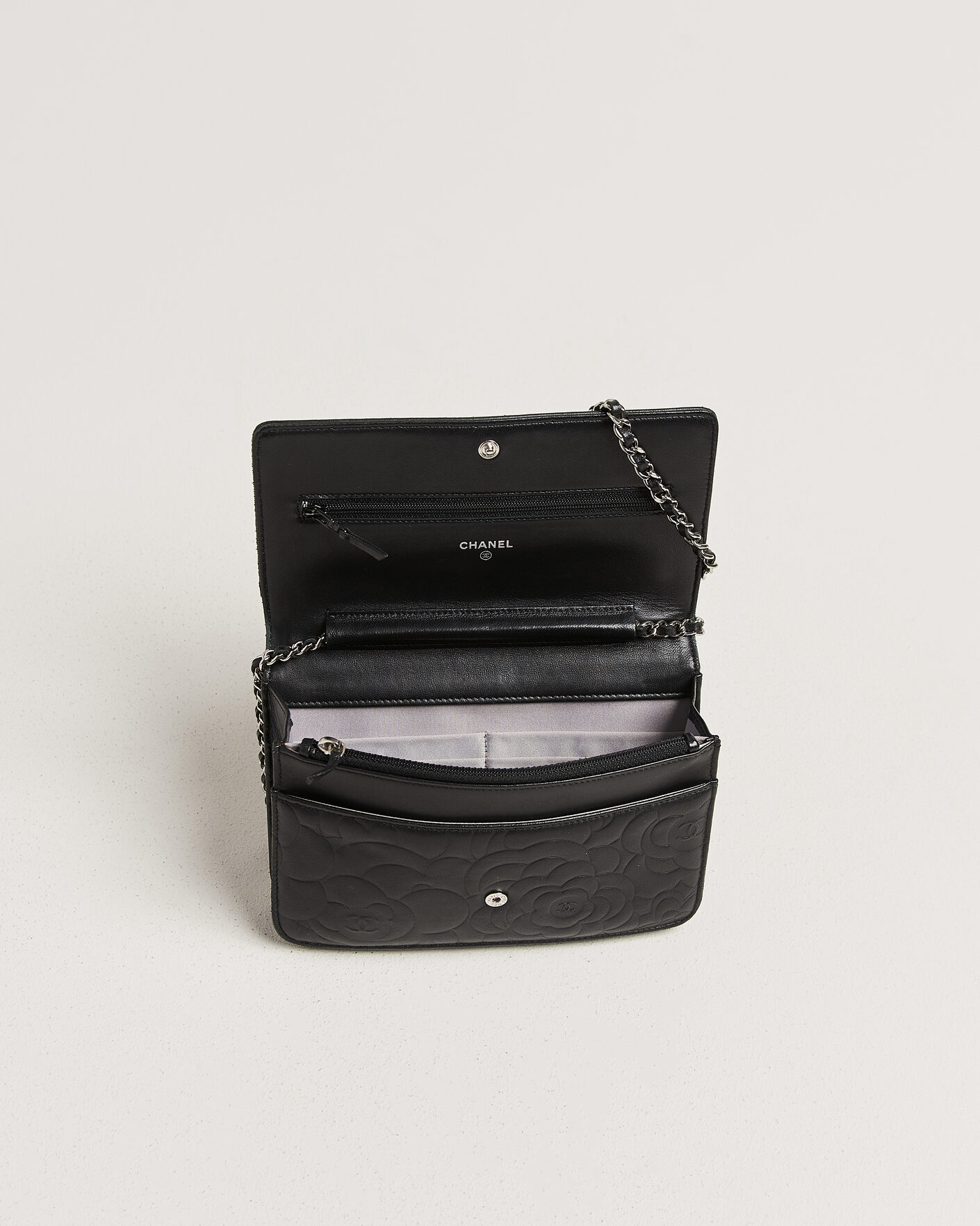 Hombres | Pre-Owned & Vintage Bags | Chanel Pre-Owned | Wallet On Chain Camelia Lambskin Black