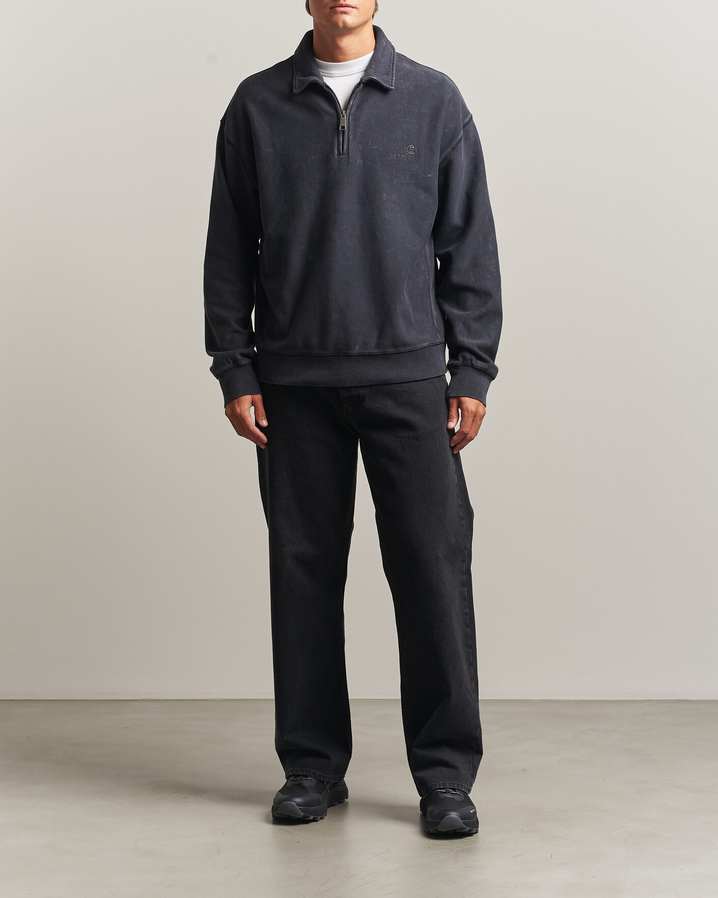 Hombres | Jerséis y prendas de punto | Carhartt WIP | Lambert Washed Polo Sweatshirt Black Moon Wash