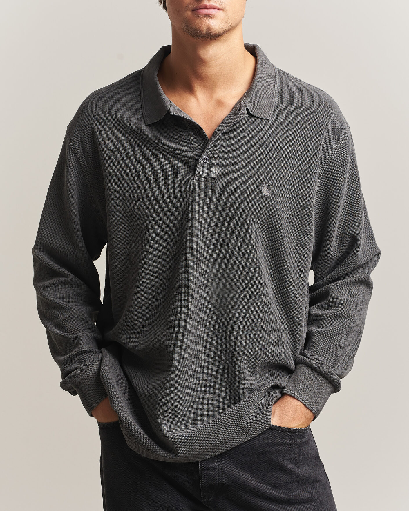 Hombres | Jerséis y prendas de punto | Carhartt WIP | Long Sleeve Waffle Rugby Shirt Black