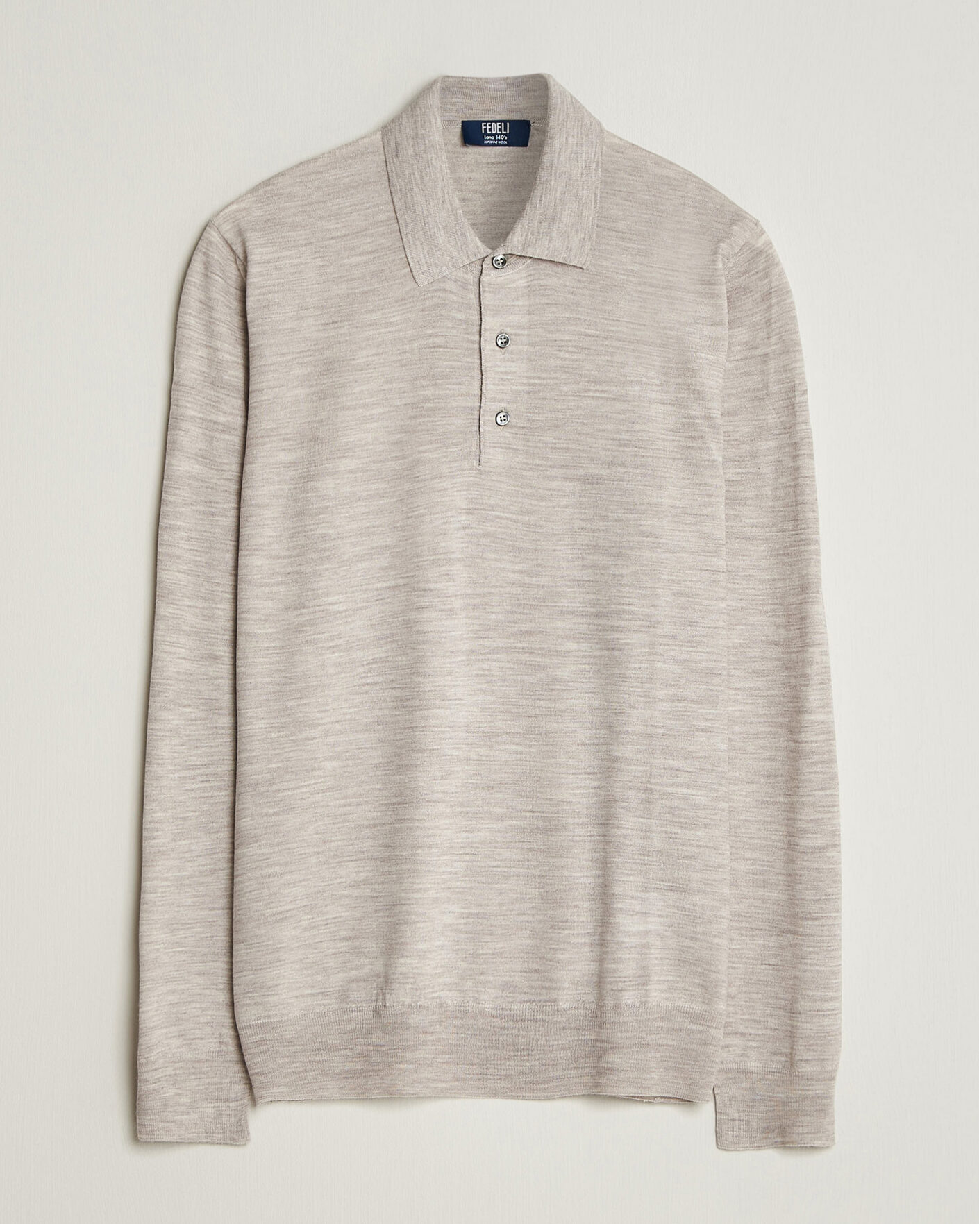 Hombres | Jerséis y prendas de punto | Fedeli | 140s Fine Wool Long Sleeve Polo Beige Melange