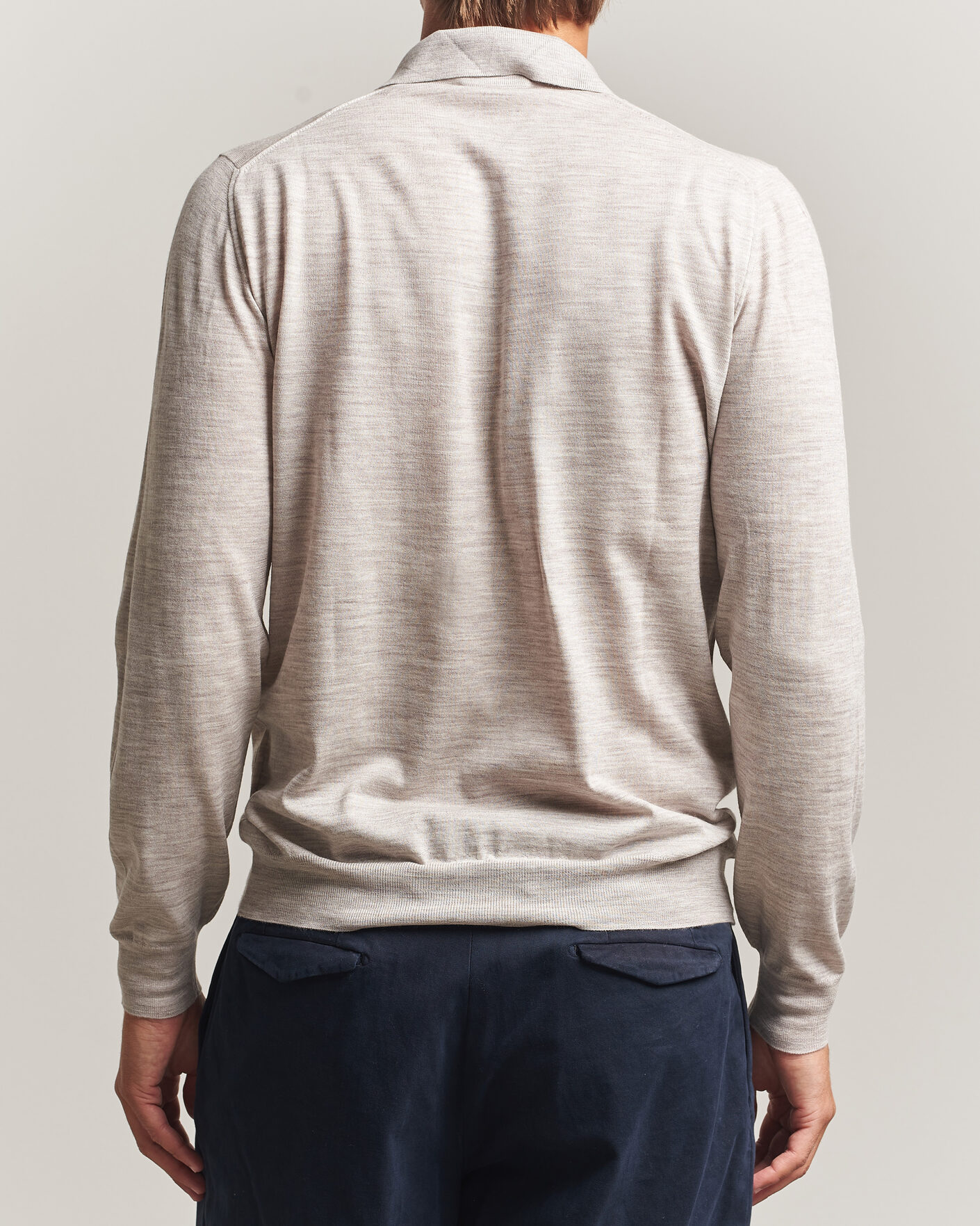 Hombres | Jerséis y prendas de punto | Fedeli | 140s Fine Wool Long Sleeve Polo Beige Melange