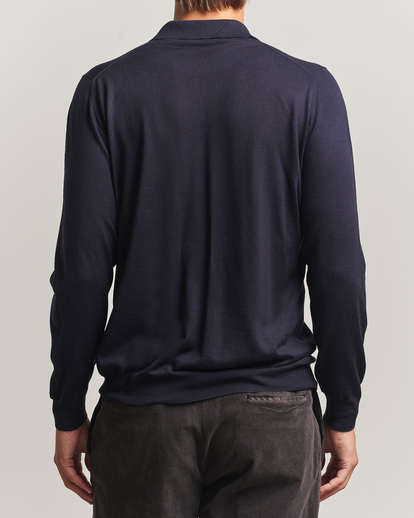Hombres | Jerséis y prendas de punto | Fedeli | 140s Fine Wool Long Sleeve Polo Navy