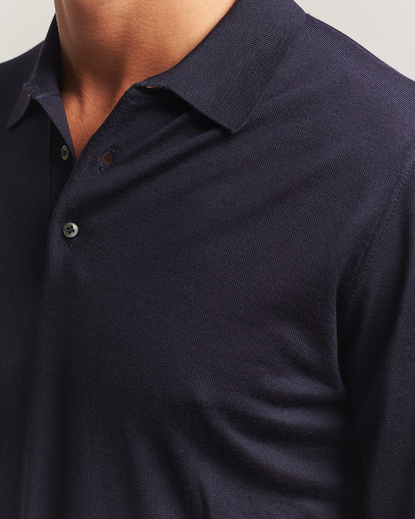 Hombres | Jerséis y prendas de punto | Fedeli | 140s Fine Wool Long Sleeve Polo Navy