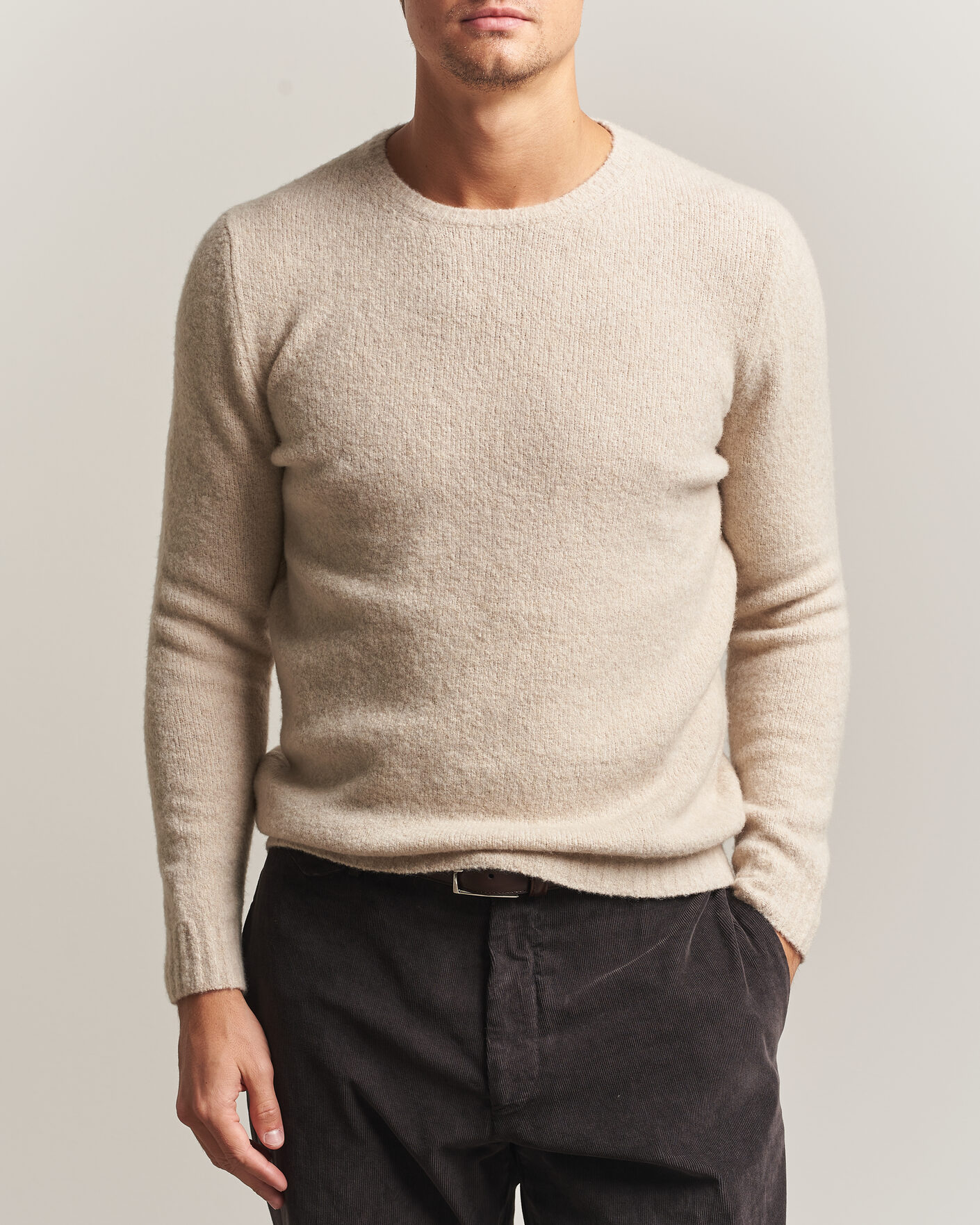 Hombres | Jerséis y prendas de punto | Fedeli | Cashmere Blend Boucle Sweater Light Grey