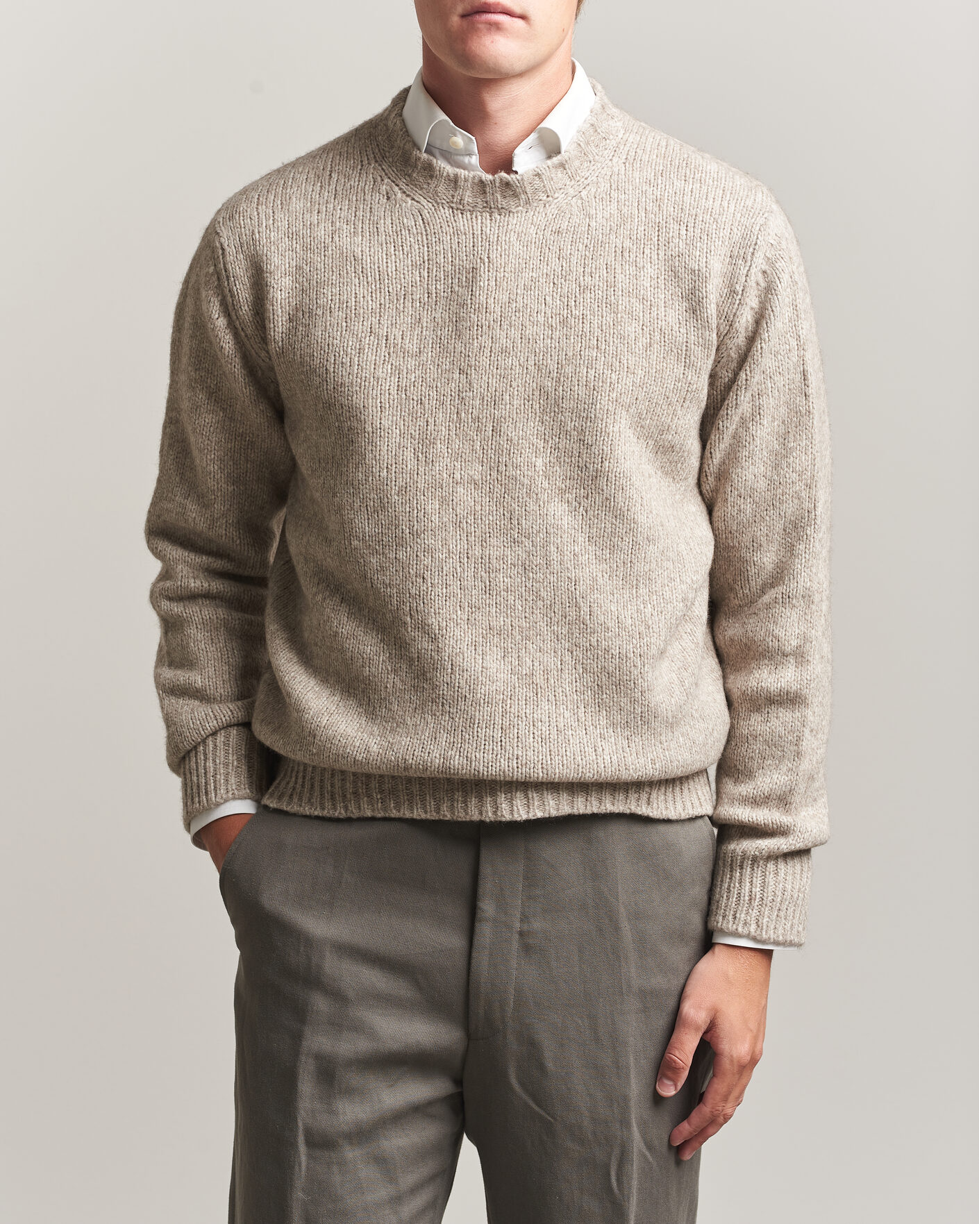 Hombres | Jerséis y prendas de punto | Fedeli | Yak Blend Sweater Beige Melange