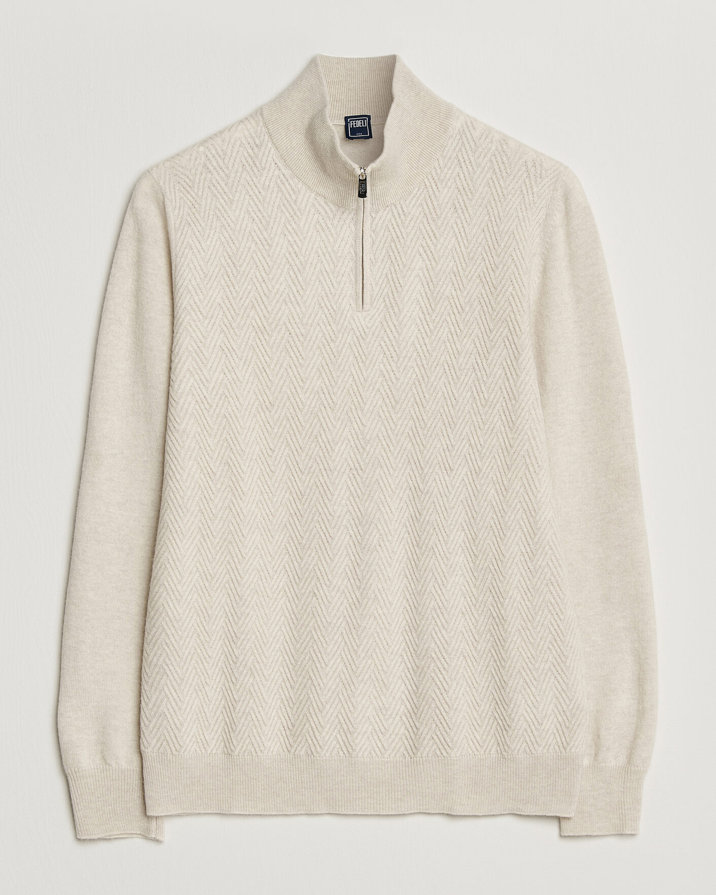 Hombres | Jerséis y prendas de punto | Fedeli | Wool/Cashmere Chevron Half Zip Light Beige