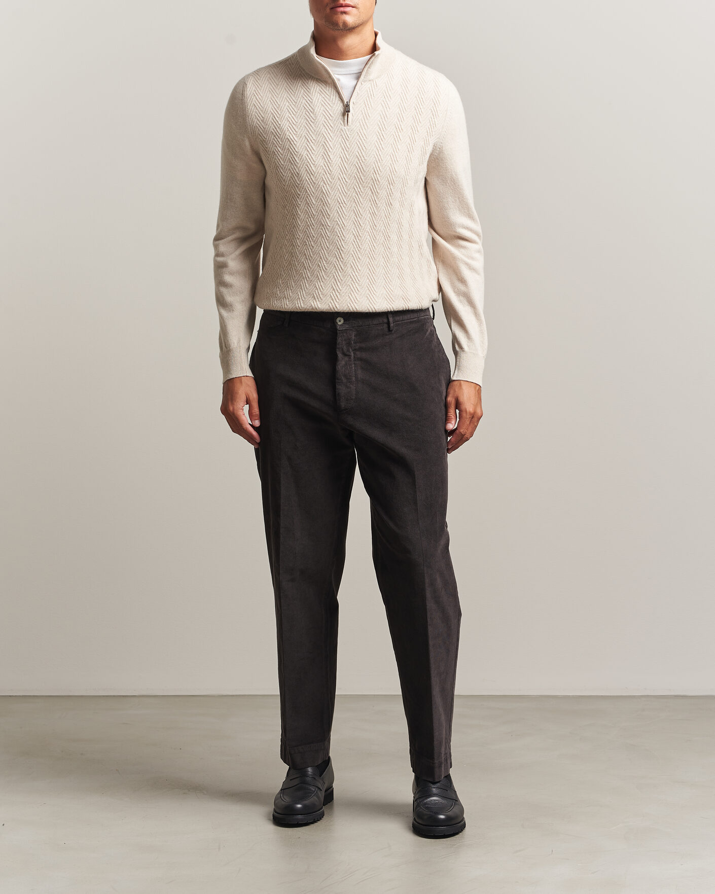 Hombres | Jerséis y prendas de punto | Fedeli | Wool/Cashmere Chevron Half Zip Light Beige