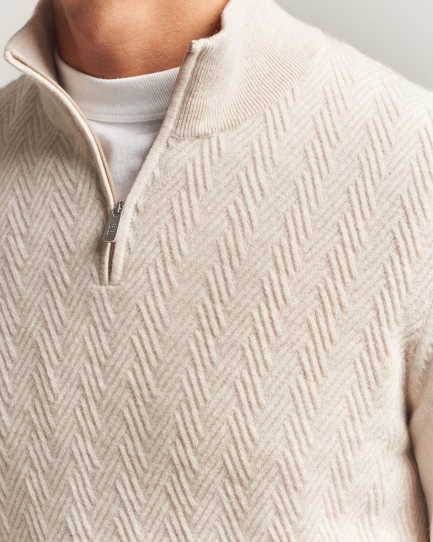 Hombres | Jerséis y prendas de punto | Fedeli | Wool/Cashmere Chevron Half Zip Light Beige