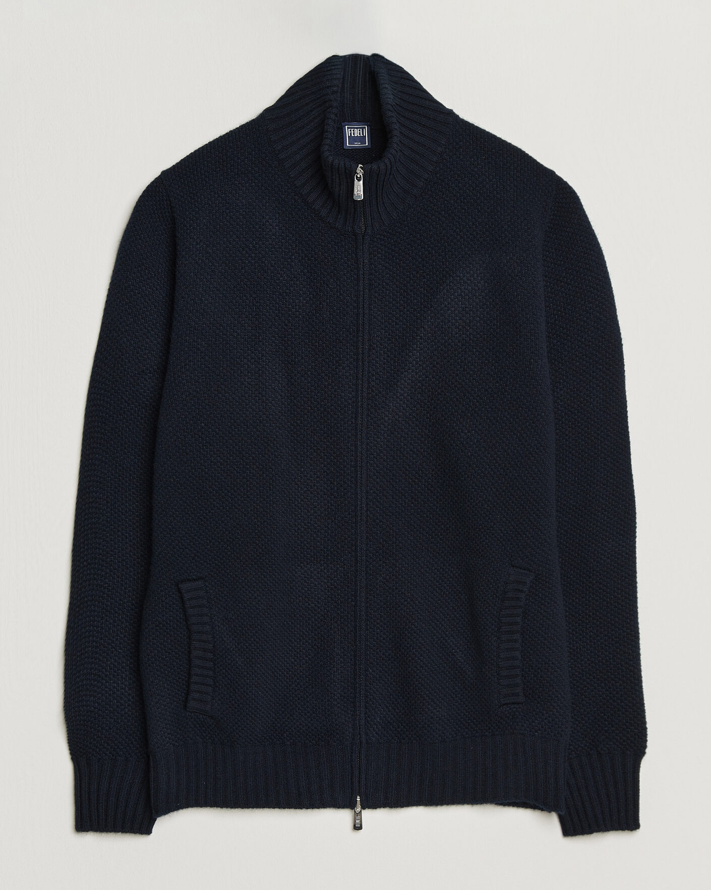 Hombres | Jerséis y prendas de punto | Fedeli | Wool/Cashmere Honeycomb Full Zip Navy