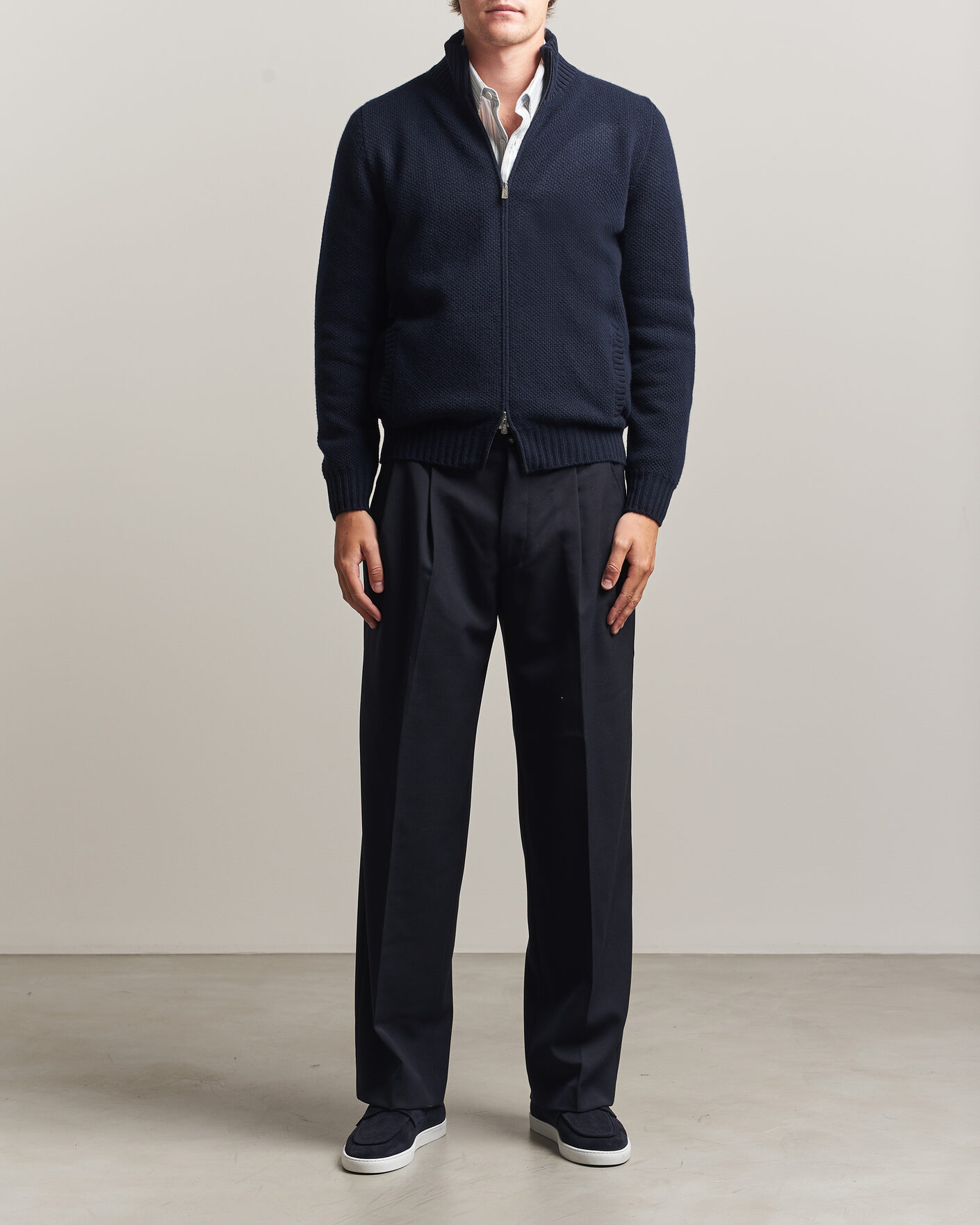 Hombres | Jerséis y prendas de punto | Fedeli | Wool/Cashmere Honeycomb Full Zip Navy