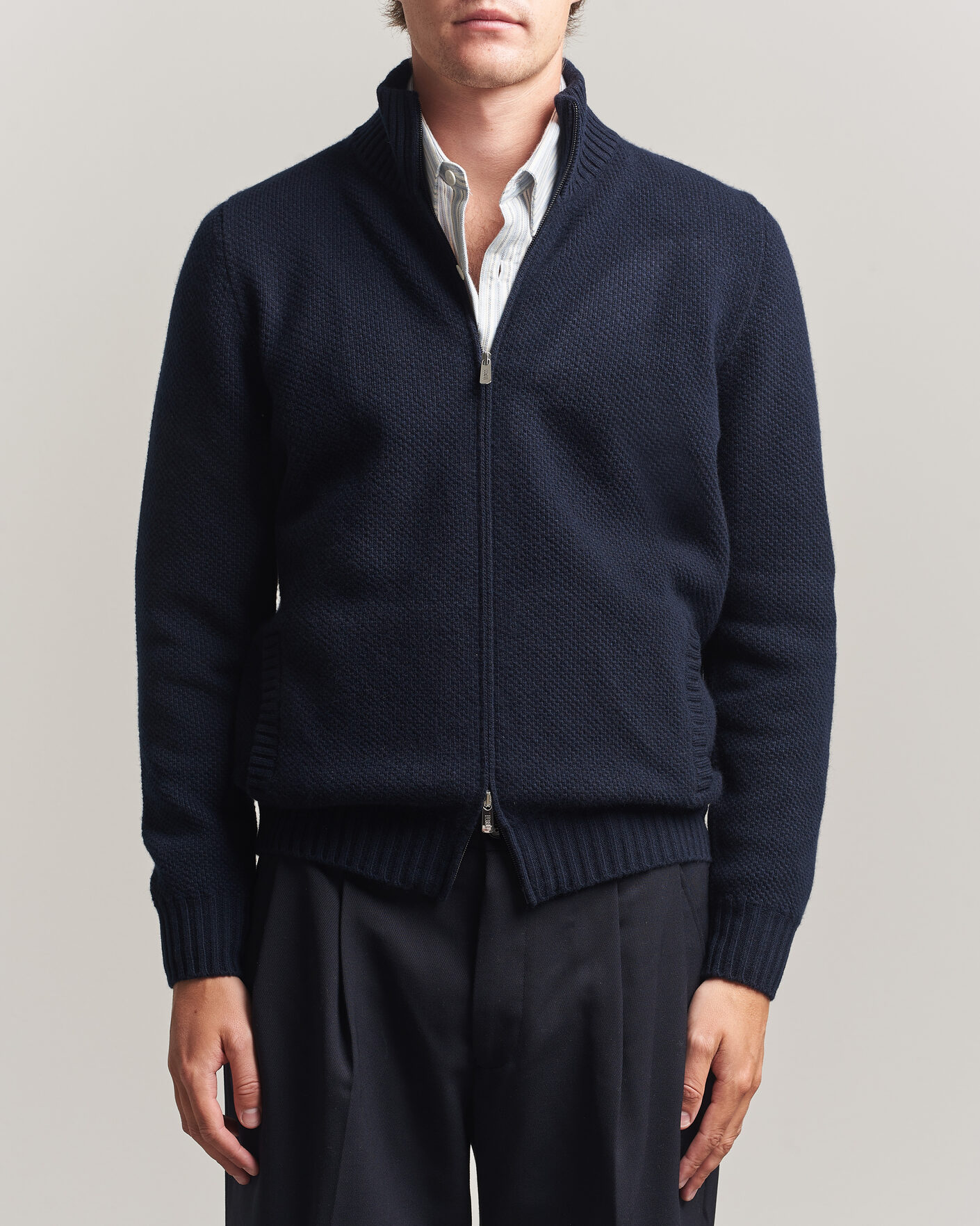 Hombres | Jerséis y prendas de punto | Fedeli | Wool/Cashmere Honeycomb Full Zip Navy