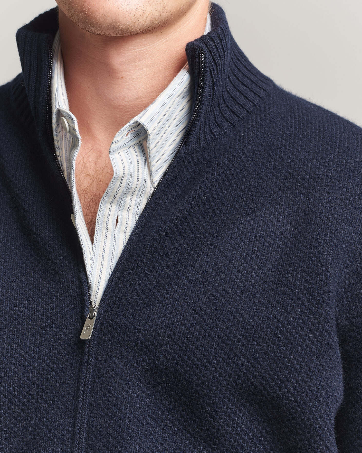 Hombres | Jerséis y prendas de punto | Fedeli | Wool/Cashmere Honeycomb Full Zip Navy
