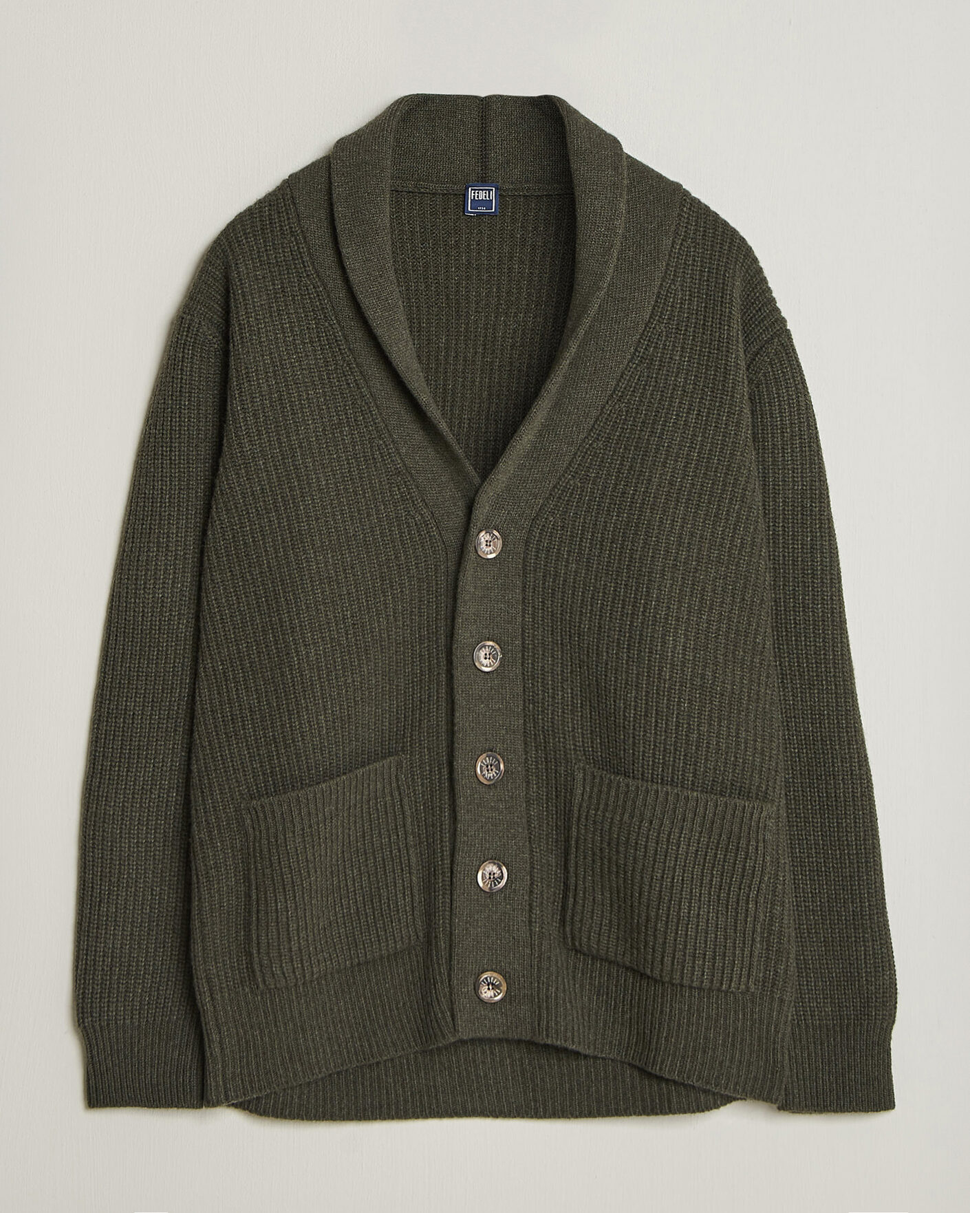 Hombres | Jerséis y prendas de punto | Fedeli | Wool/Cashmere Shawl Cardigan Forest Green