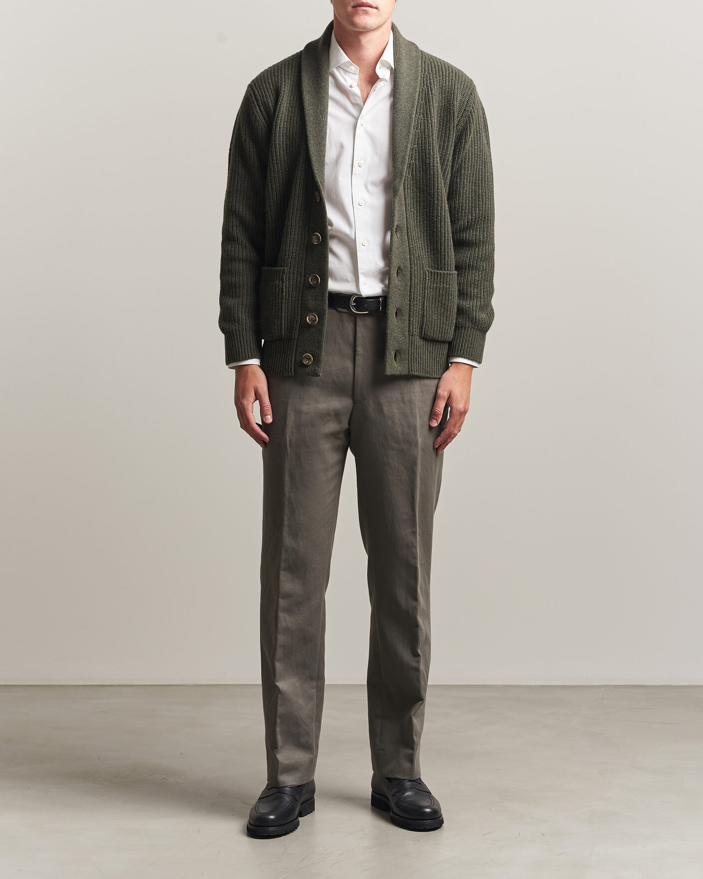 Hombres | Jerséis y prendas de punto | Fedeli | Wool/Cashmere Shawl Cardigan Forest Green