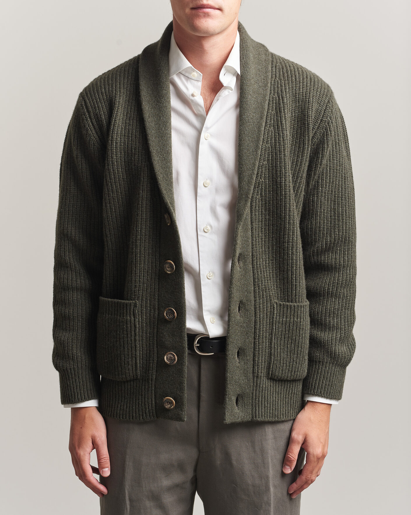 Hombres | Jerséis y prendas de punto | Fedeli | Wool/Cashmere Shawl Cardigan Forest Green