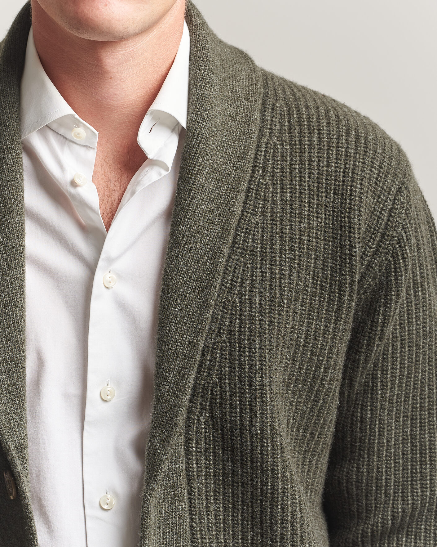 Hombres | Jerséis y prendas de punto | Fedeli | Wool/Cashmere Shawl Cardigan Forest Green
