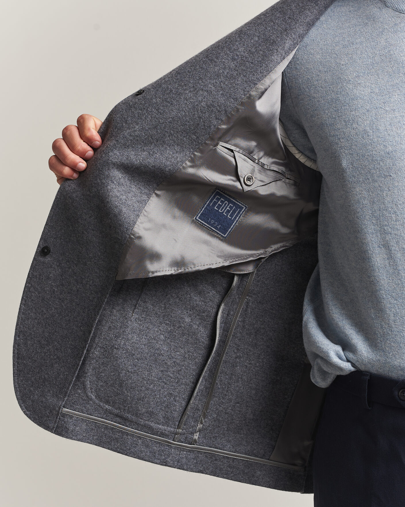 Hombres | Blazers | Fedeli | Cashmere Flannel Jacket Grey Melange