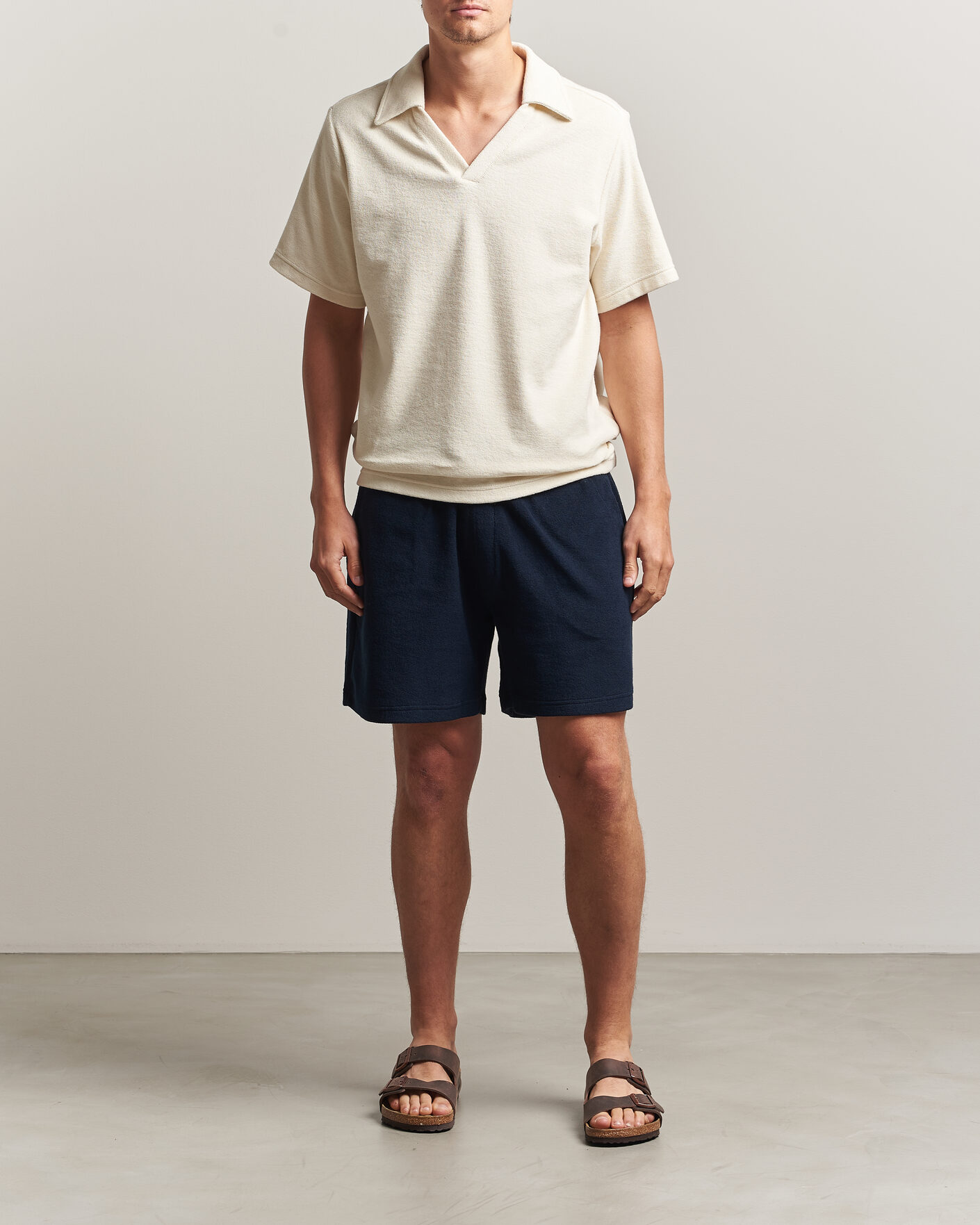 Hombres | Polos | OAS | Serif Regular Fit Terry Open Collar Polo Ecru
