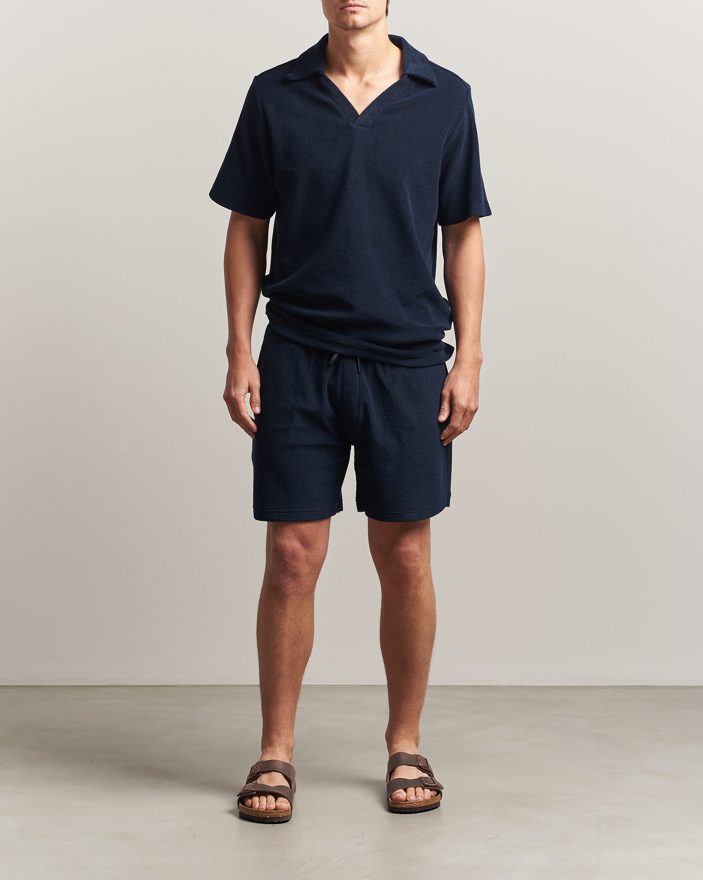 Hombres | Polos | OAS | Serif Regular Fit Terry Open Collar Polo Dark Blue