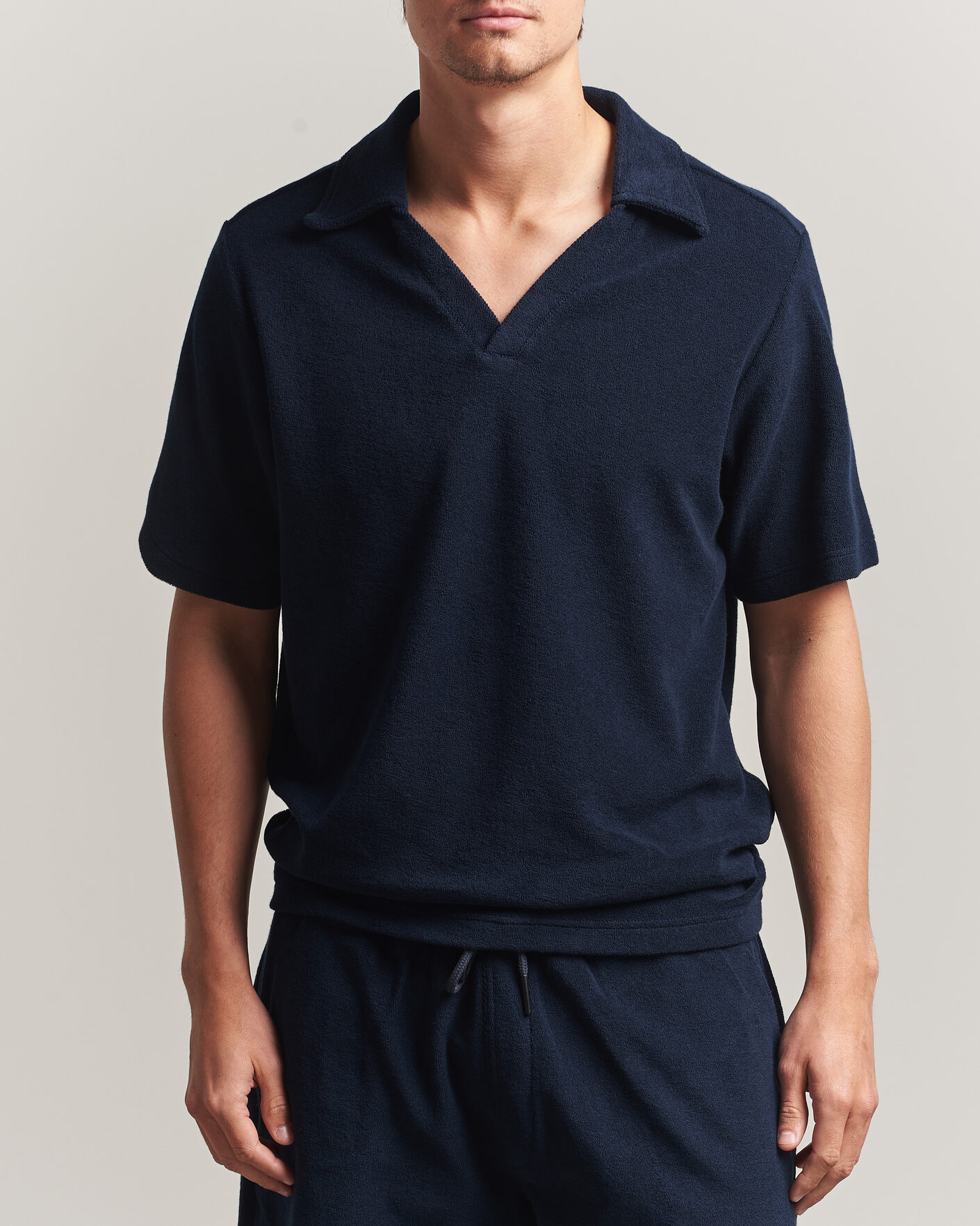 Hombres | Polos | OAS | Serif Regular Fit Terry Open Collar Polo Dark Blue