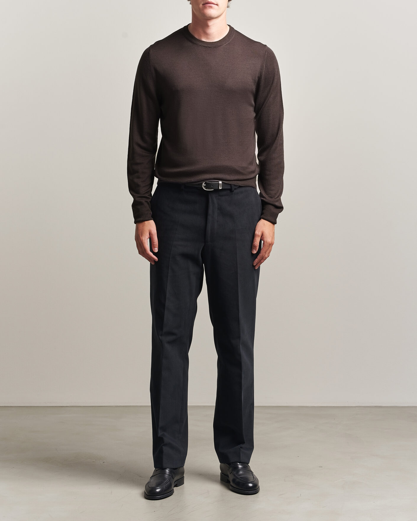 Hombres | Jerséis y prendas de punto | Canali | Merino Wool Crew Neck Dark Brown