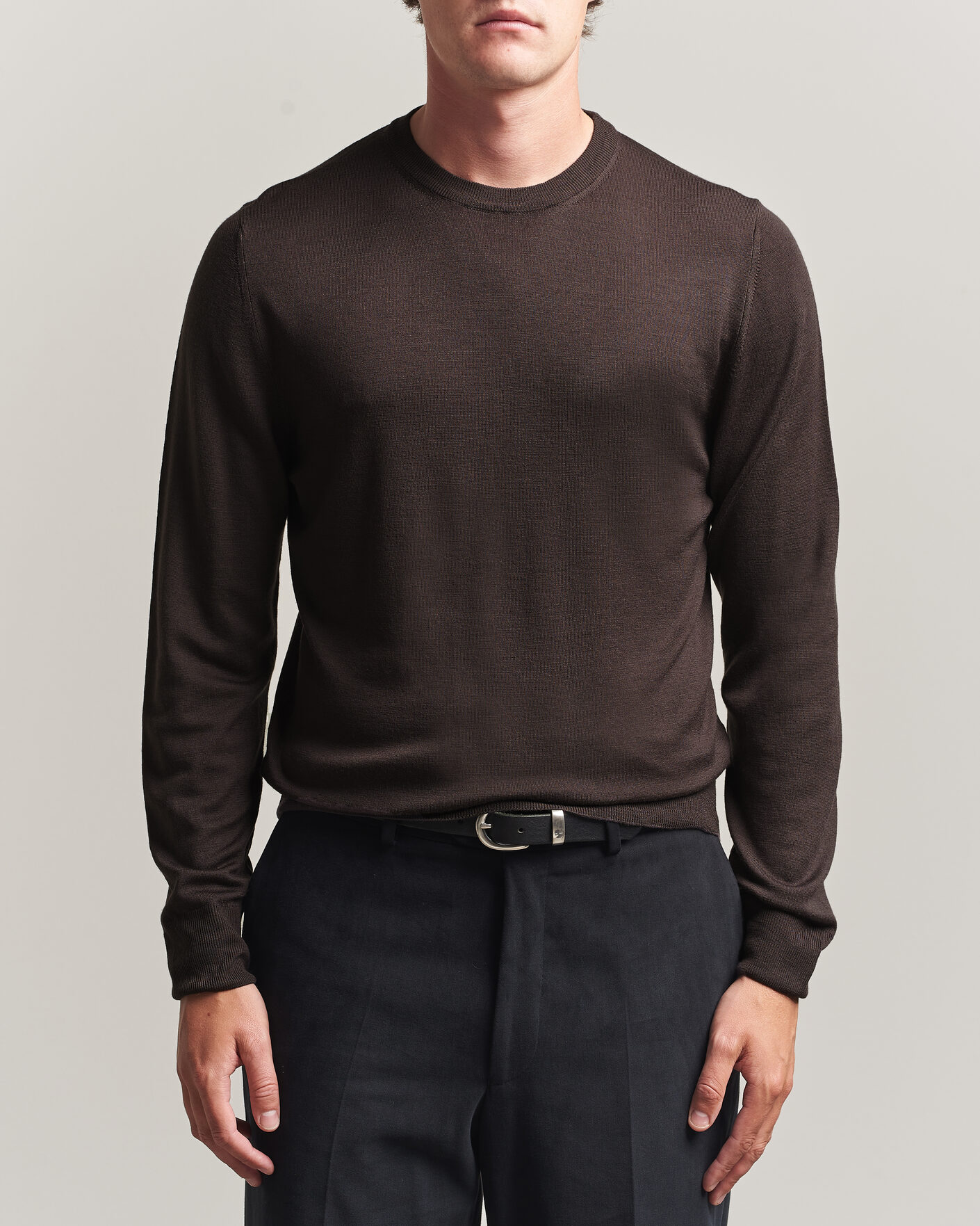 Hombres | Jerséis y prendas de punto | Canali | Merino Wool Crew Neck Dark Brown