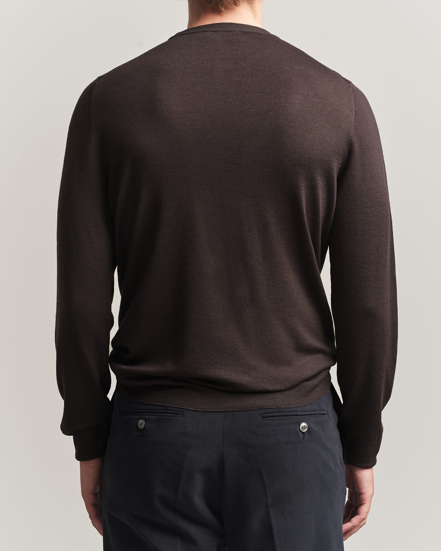 Hombres | Jerséis y prendas de punto | Canali | Merino Wool Crew Neck Dark Brown
