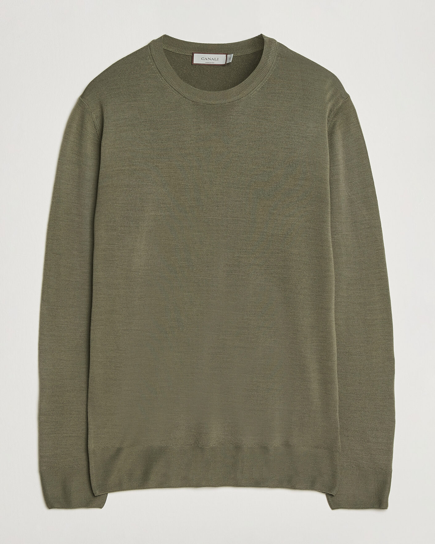 Hombres | Jerséis y prendas de punto | Canali | Merino Wool Crew Neck Olive