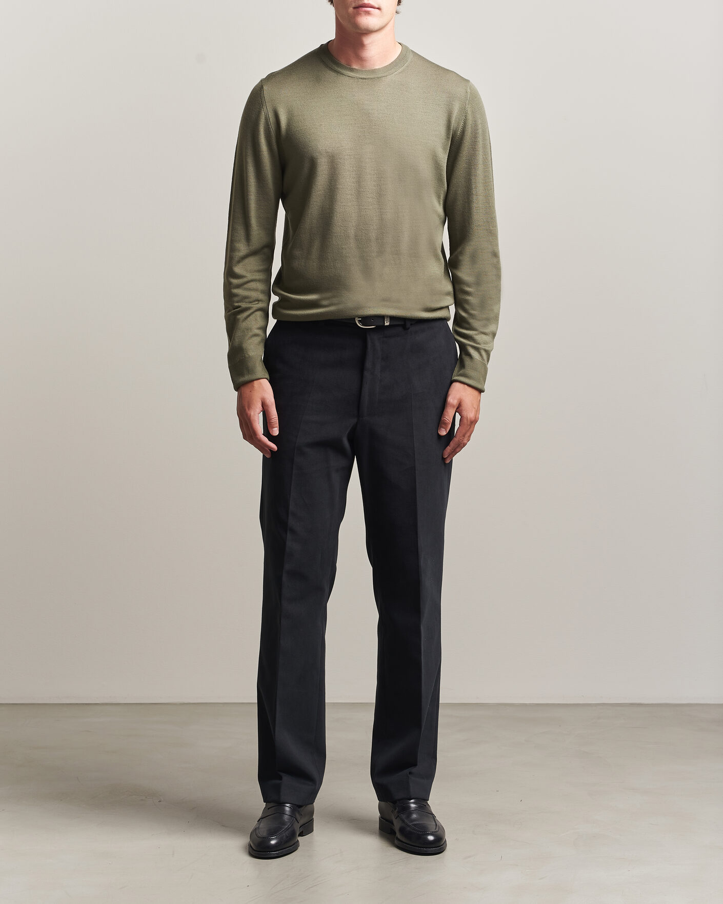 Hombres | Jerséis y prendas de punto | Canali | Merino Wool Crew Neck Olive