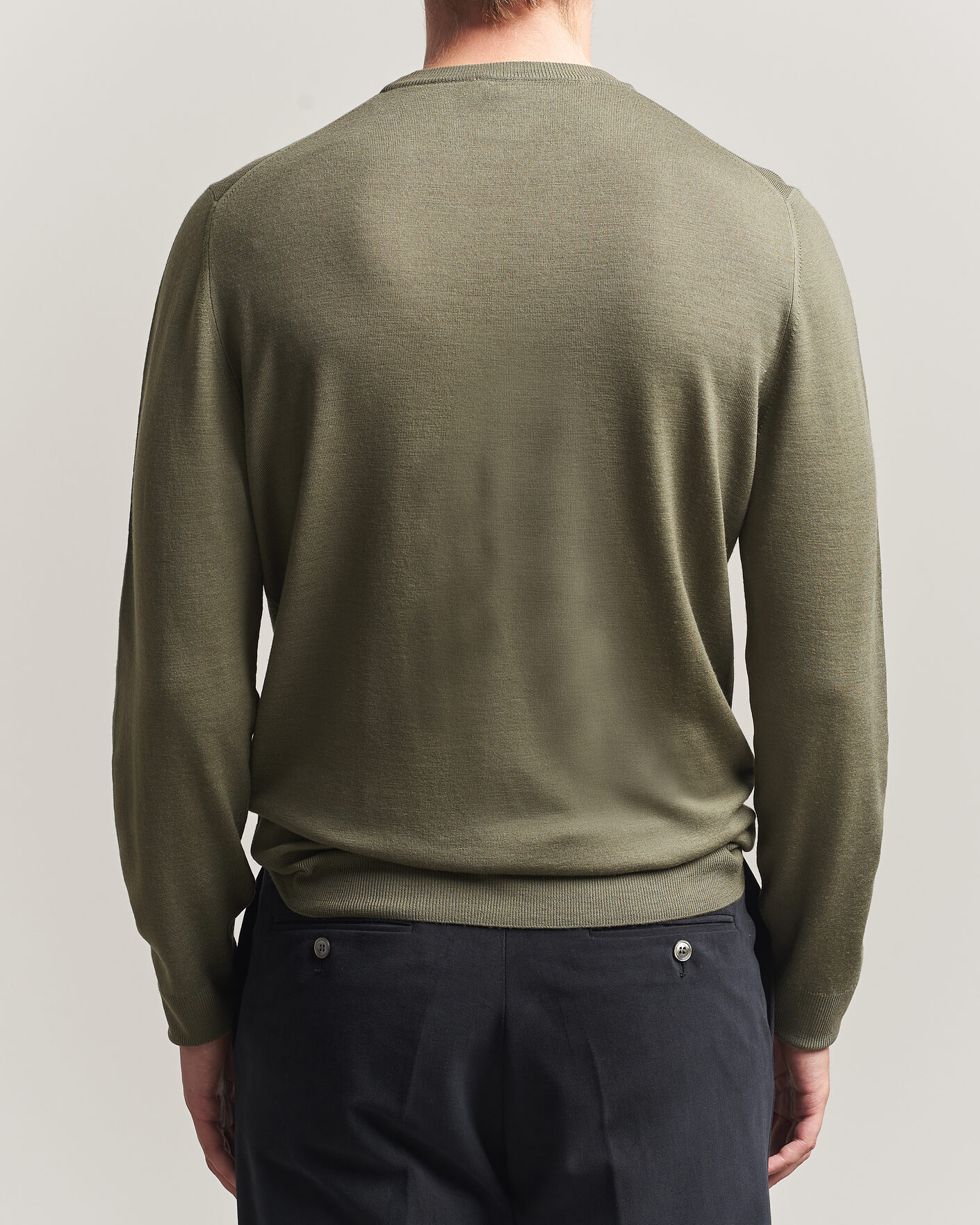 Hombres | Jerséis y prendas de punto | Canali | Merino Wool Crew Neck Olive