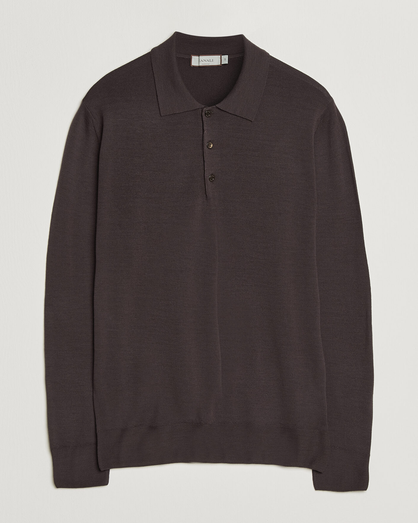 Hombres | Jerséis y prendas de punto | Canali | Merino Wool Long Sleeve Polo Dark Brown