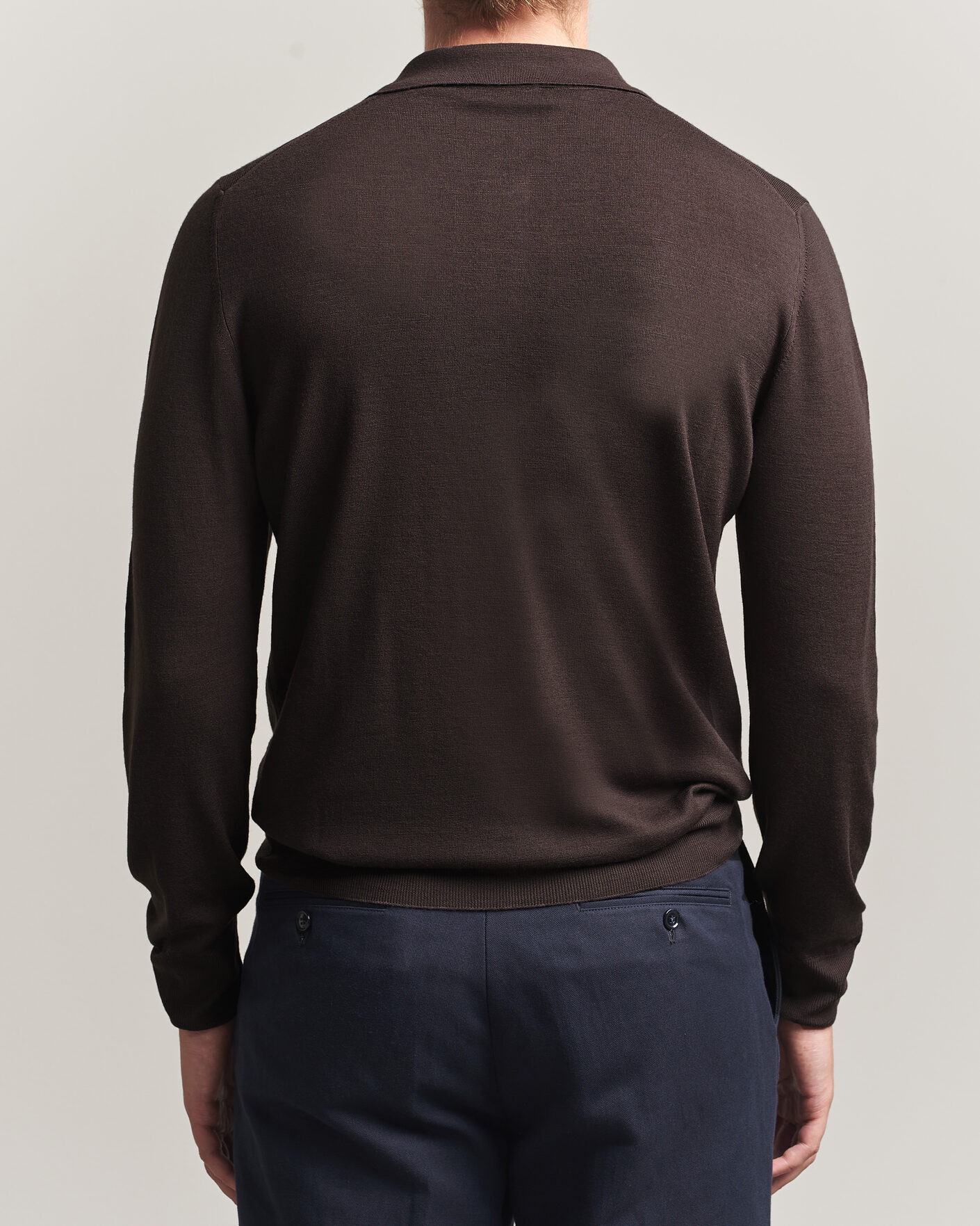 Hombres | Jerséis y prendas de punto | Canali | Merino Wool Long Sleeve Polo Dark Brown