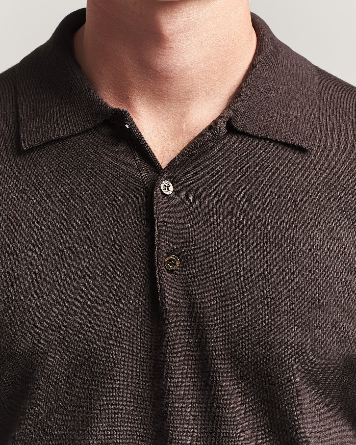 Hombres | Jerséis y prendas de punto | Canali | Merino Wool Long Sleeve Polo Dark Brown