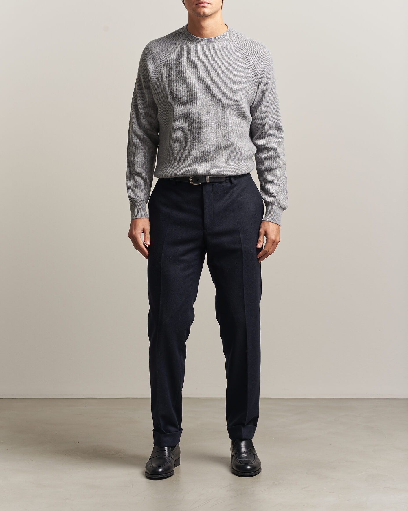 Hombres | Jerséis y prendas de punto | Canali | Rib Cashmere Sweater Light Grey