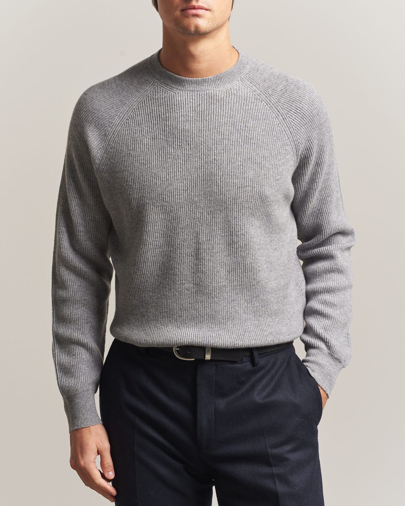 Hombres | Jerséis y prendas de punto | Canali | Rib Cashmere Sweater Light Grey