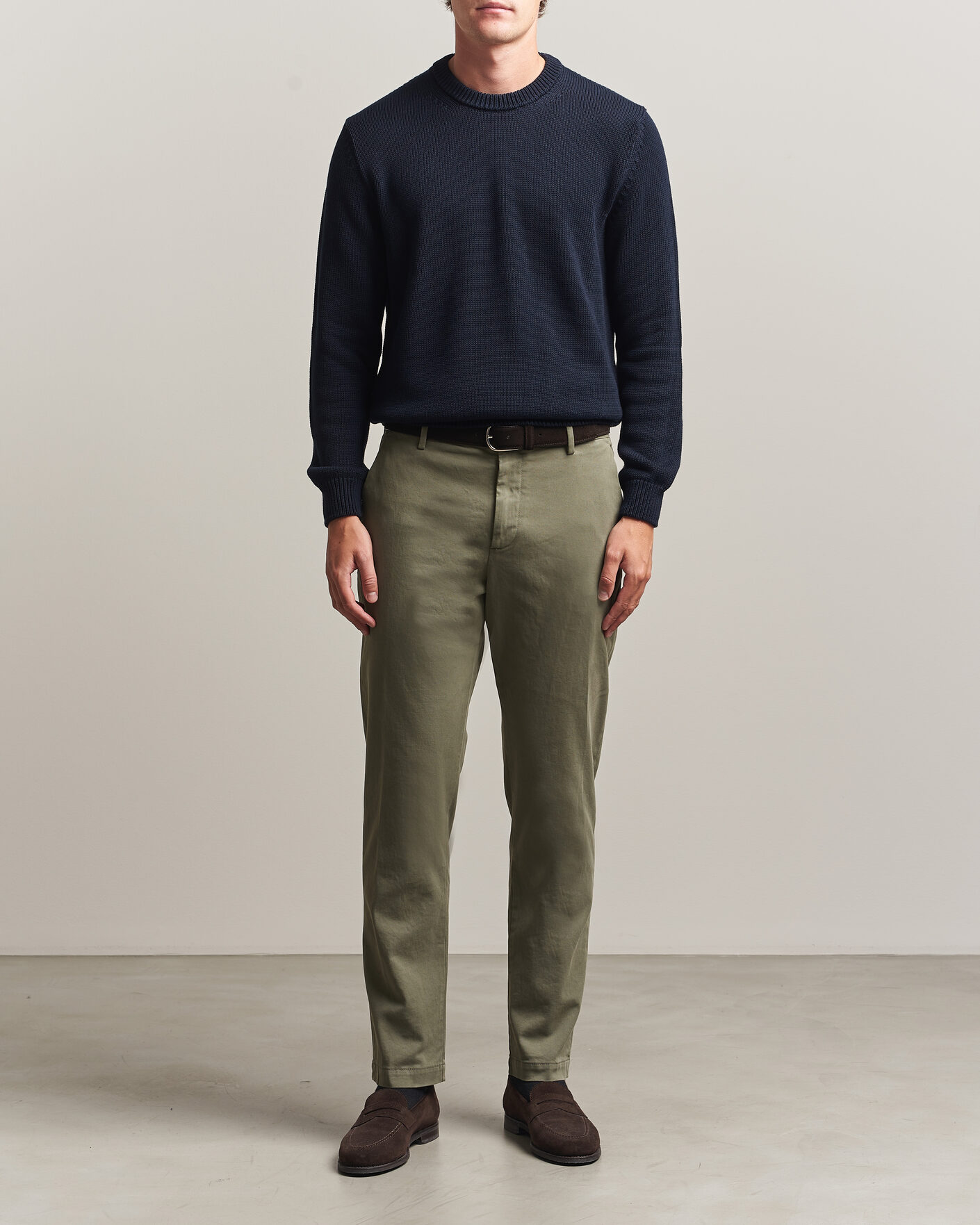 Hombres | Pantalones | Canali | Cotton Twill Chinos Olive