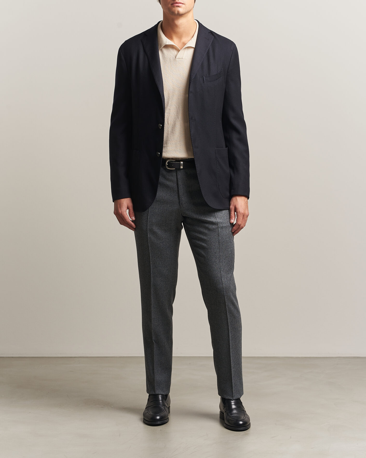 Hombres | Pantalones | Canali | Slim Fit Flannel Trousers Grey Melange
