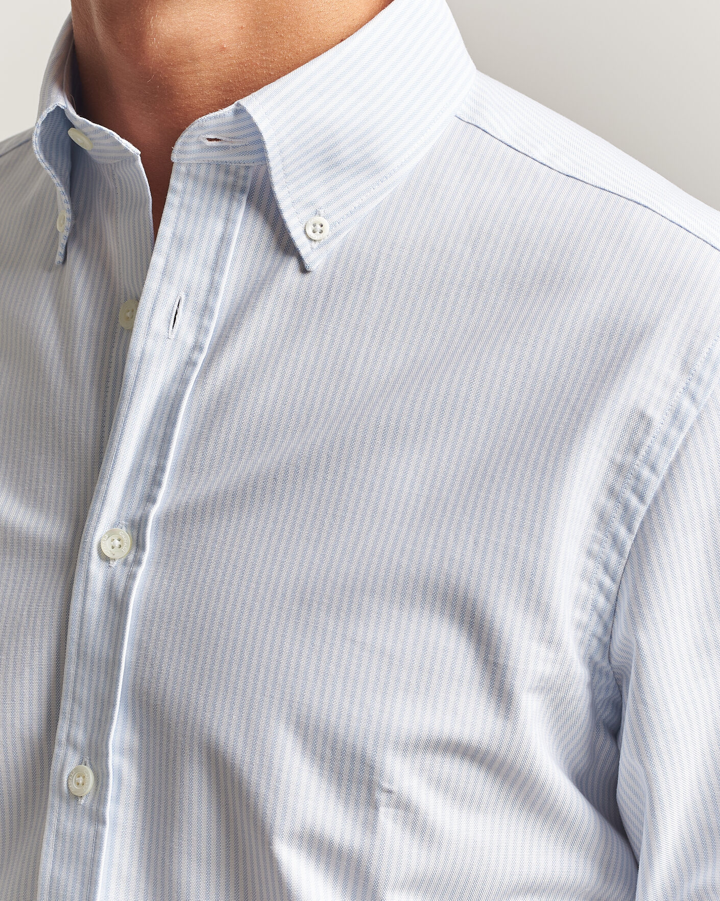 Hombres | Camisas | Canali | Oxford Button Down Shirt Light Blue Stripe